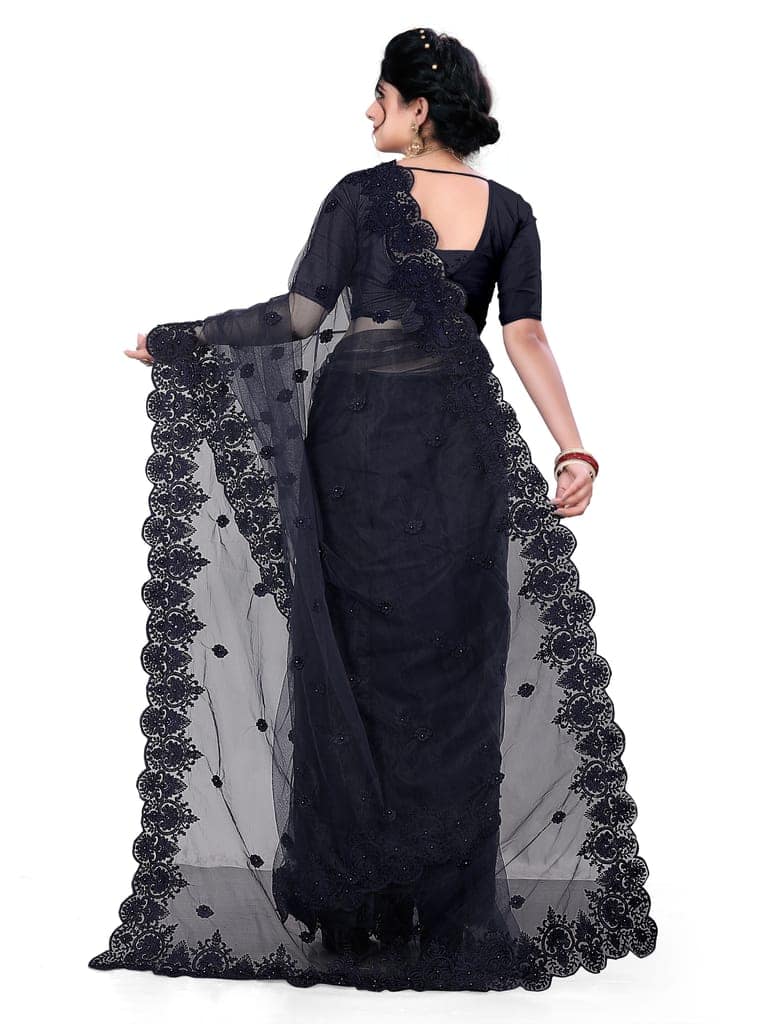 Embroidered Bollywood Net Saree (Black) view 2
