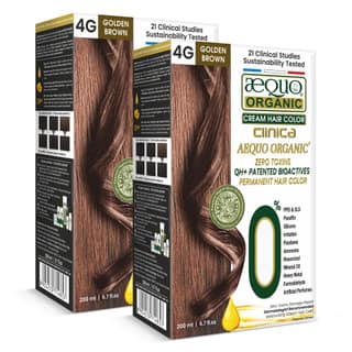 Aequo Organic Cream Hair Colour With QH+ Bioactive | Natural, 100% Grey Coverage, PPD & Ammonia Free Permanent Hair, Beard Color For Men | Unisex | 4G Golden Brown 200ml each, Pack Of 2 Aequo Organic Cream Hair Colour With QH+ Bioactive | Natural, 100% G