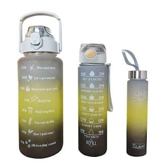 KKK Retailers Unbreakable Silicone Water Bottle | Motivational Water Gallon with Time Marker | Large Capacity 2000ML, 900ML, 300ML | Leakproof BPA Free Fitness Sports Water Bottle (Multicolor view 2