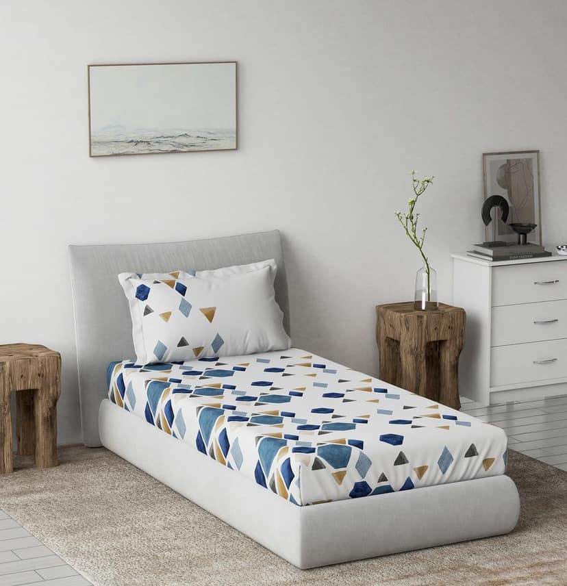 DDECOR - Radiance Collection 100% Cotton Contemporary Pattern 145TC Single Bedsheet|152 CM X 224 CM| - Blue