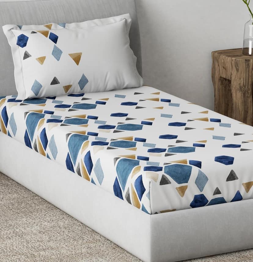 DDECOR - Radiance Collection 100% Cotton Contemporary Pattern 145TC Single Bedsheet|152 CM X 224 CM| - Blue view 2