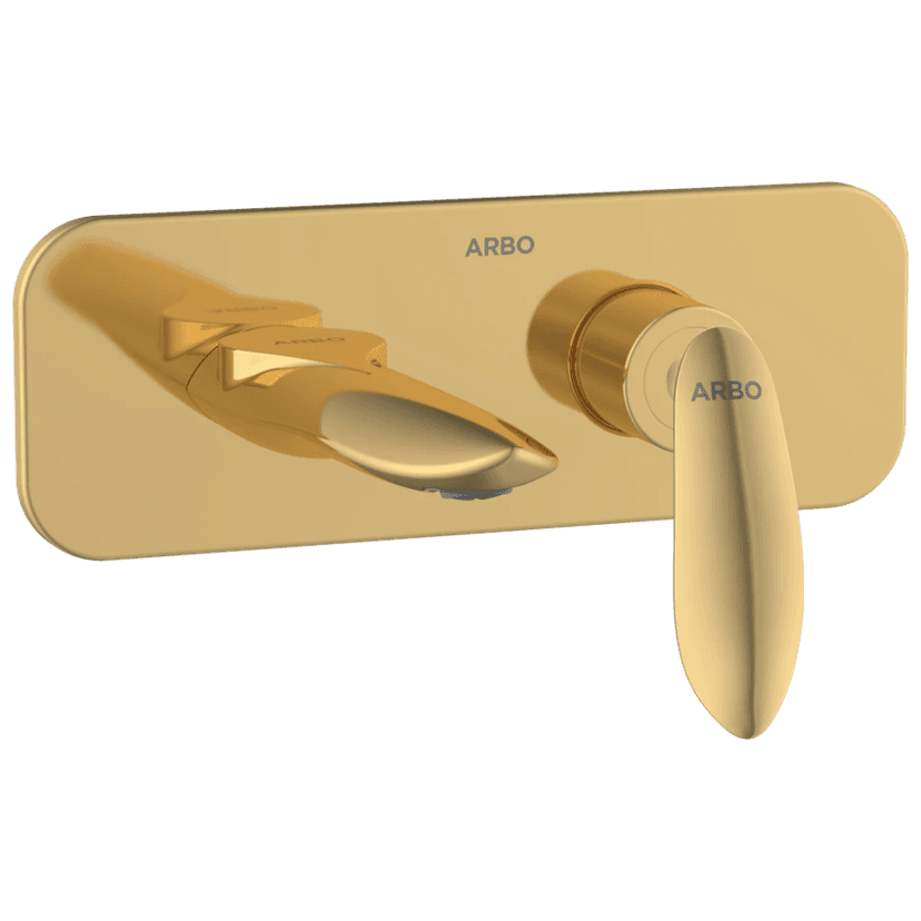 KA-GG-3167 Exposed Part Kit For Single Lever Basin Mixer Wall Mounted With Consisting Of Operative Lever, Basin Spout & Wall Flange (Glossy Gold)