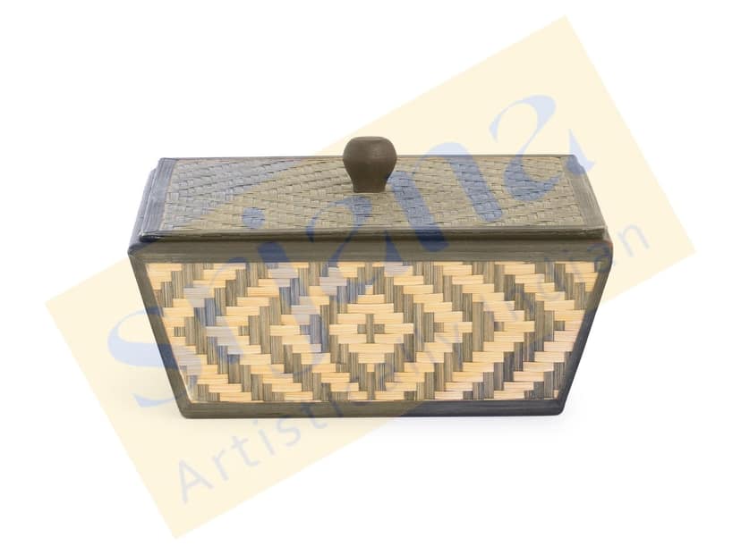 Srjana Handcrafted Bamboo Patterned Square Box With Lid view 2