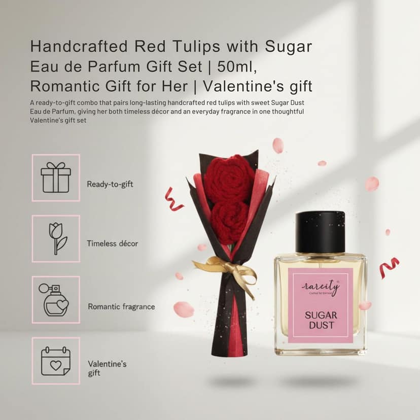 Romantic Women's day Gift | Aromatic Sugar Dust Eau de Parfum 50ml with Hand Crochet Roses Gift Set Gift for Her | Gift for Women | Wedding Gift view 2