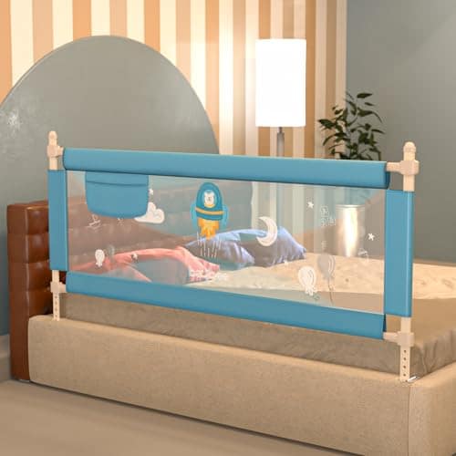 BAYBEE Baby Bed Rail Guard (180x63cm), Bedrail for Baby Toddlers Safety, Portable Kids Bedrail Safeguard Fence with Adjustable Height | Foldable Single Side Bed Protector for Newborn Babies (Blue) BAYBEE Baby Bed Rail Guard (180x63cm), Bedrail for Baby T view 2