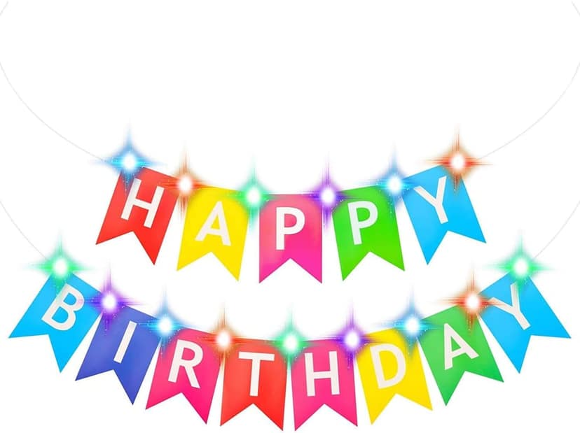 Balloonistics LED Happy Birthday Rainbow Banner, LED Fairy String Lights Hanging Birthday Sign, Birthday Bunting Banner Garland with Battery Operated String Lights for Party Decoration