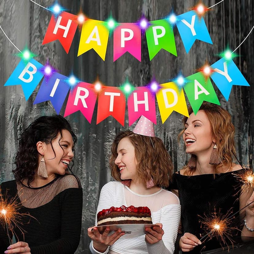 Balloonistics LED Happy Birthday Rainbow Banner, LED Fairy String Lights Hanging Birthday Sign, Birthday Bunting Banner Garland with Battery Operated String Lights for Party Decoration view 2