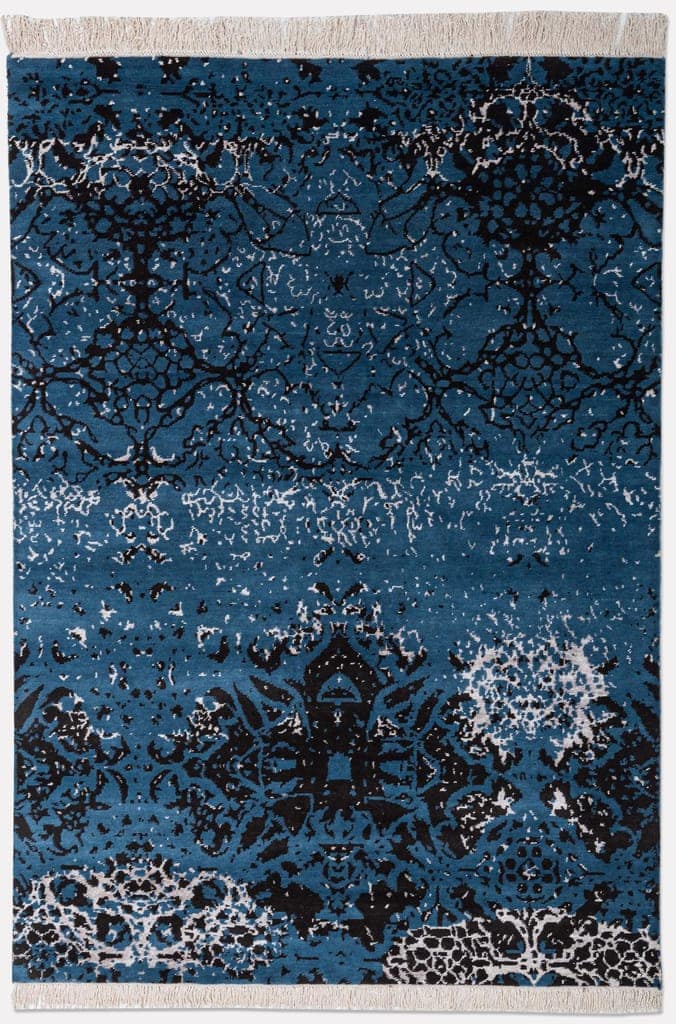 Neu Looms Tiffany Area Rug – Deep Teal & Black Distressed Damask Design (Size 6x9, Blue-Grey)