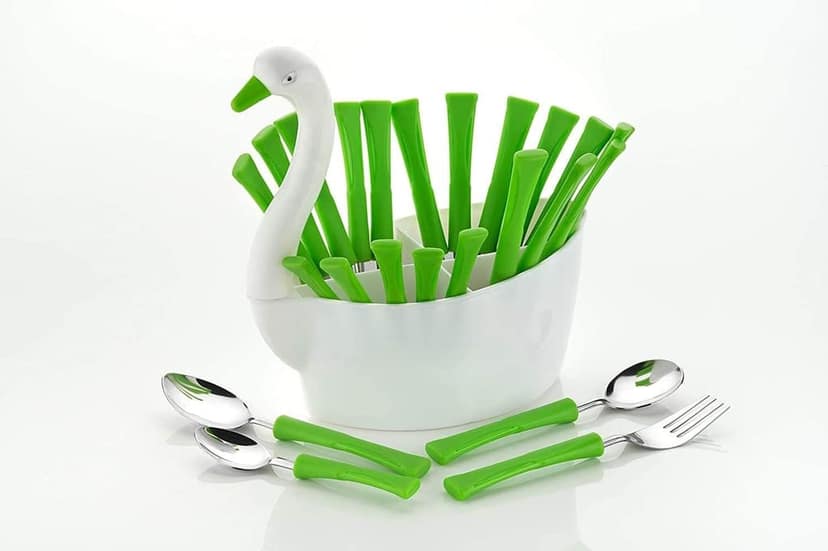HAPPI Cutlery Set for Kitchen with Stand 24 Pieces Duck Shape Stainless Steel - 6 Table Spoons, 6 Tea Spoons, 6 Forks, 6 Dessert Spoons(Multicolor) view 2