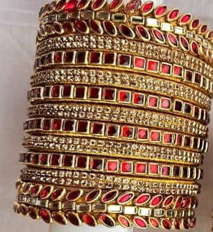 Gold-Toned Red Stone Studded Traditional Bangle Set for Women view 2