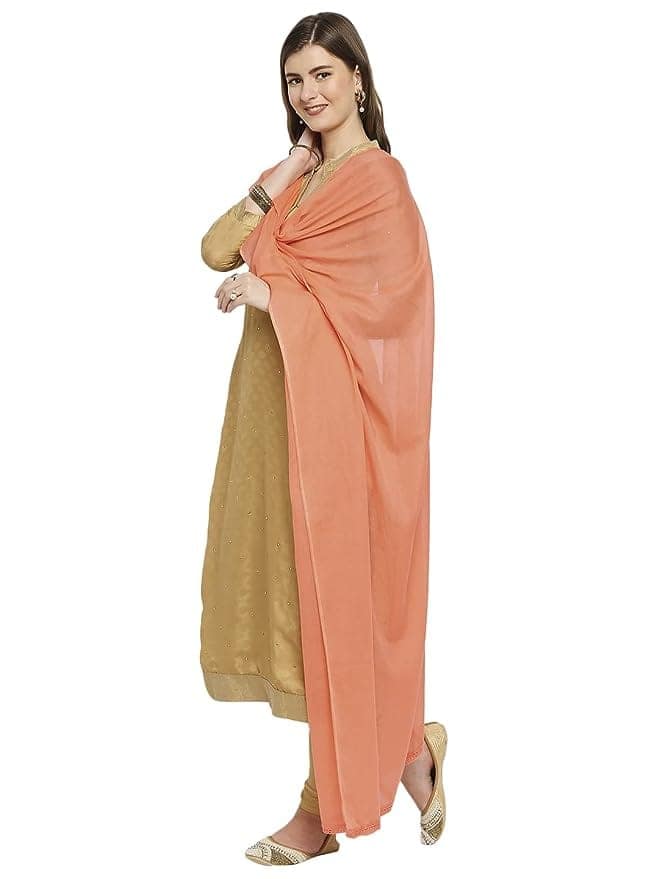 DUPATTA BAZAAR Women's Peach Cotton Dupatta (Peach) view 2