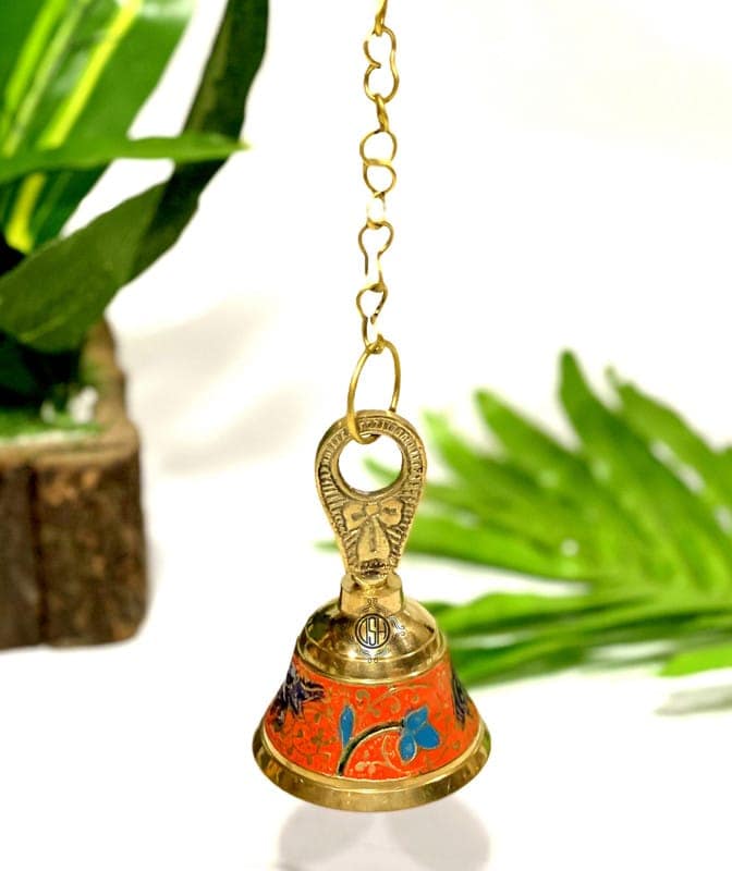 Brass Wall Hanging Bell with Chain for Home Temple Brass Pooja Bell Home Decorative Bell .(HANGBL-ORN-1P) view 2
