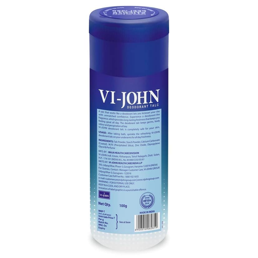 VI-JOHN Classic Deodorant Talcum Powder,Fresh,Cooling Sensation & Perfumed Talc For Men (100gm) view 2