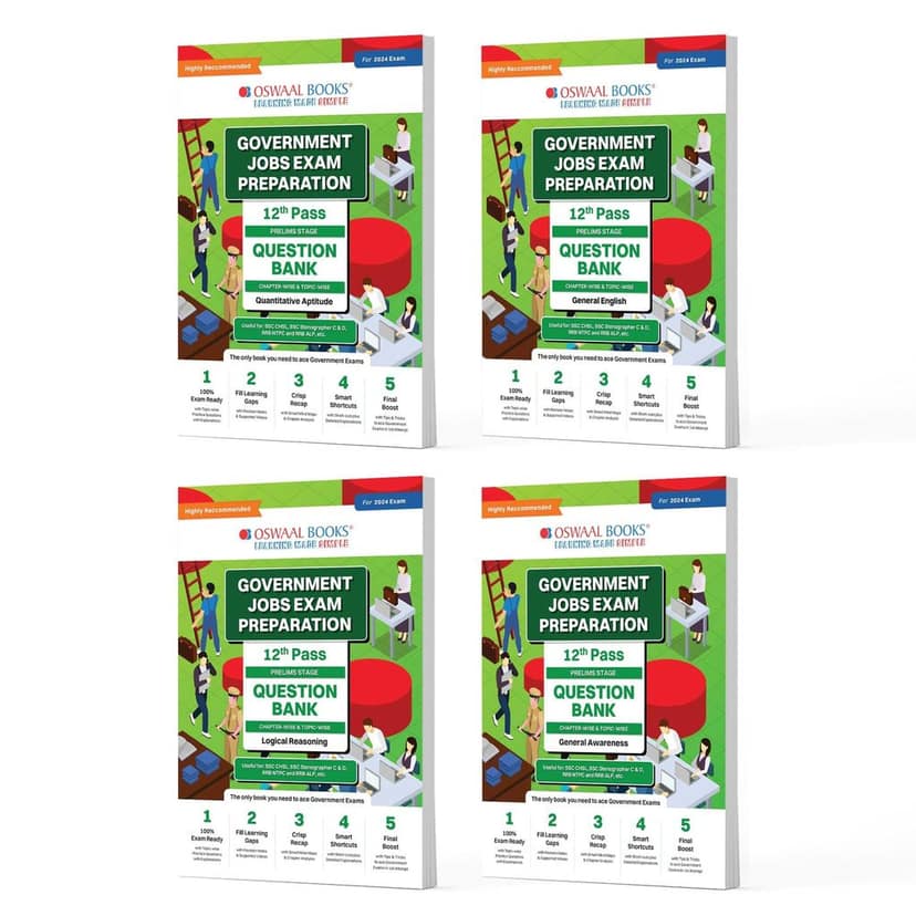 Oswaal Government Exams Question Bank 12th Pass | Quantitative Aptitude | General English | Logical Reasoning |General Awareness | Set of 4 Books | For 2024 Exam Oswaal Editorial Board
