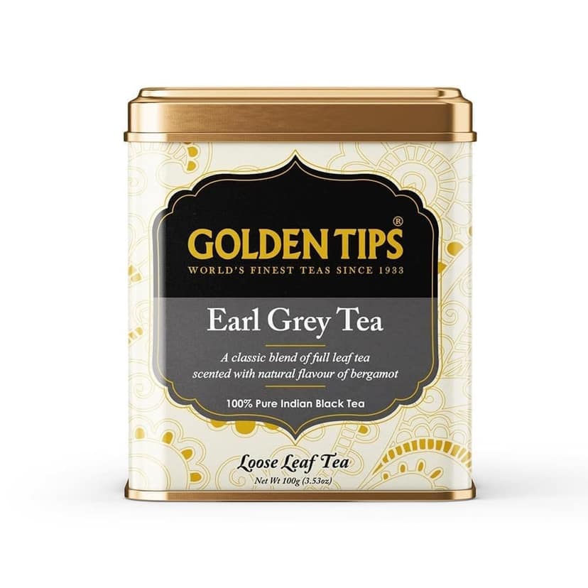 Golden Tips Earl Grey Loose Leaf Black Tea Blended With Oil Of Bergamot, Brew Hot/Iced Tea, (100 Gram, 50 cups)