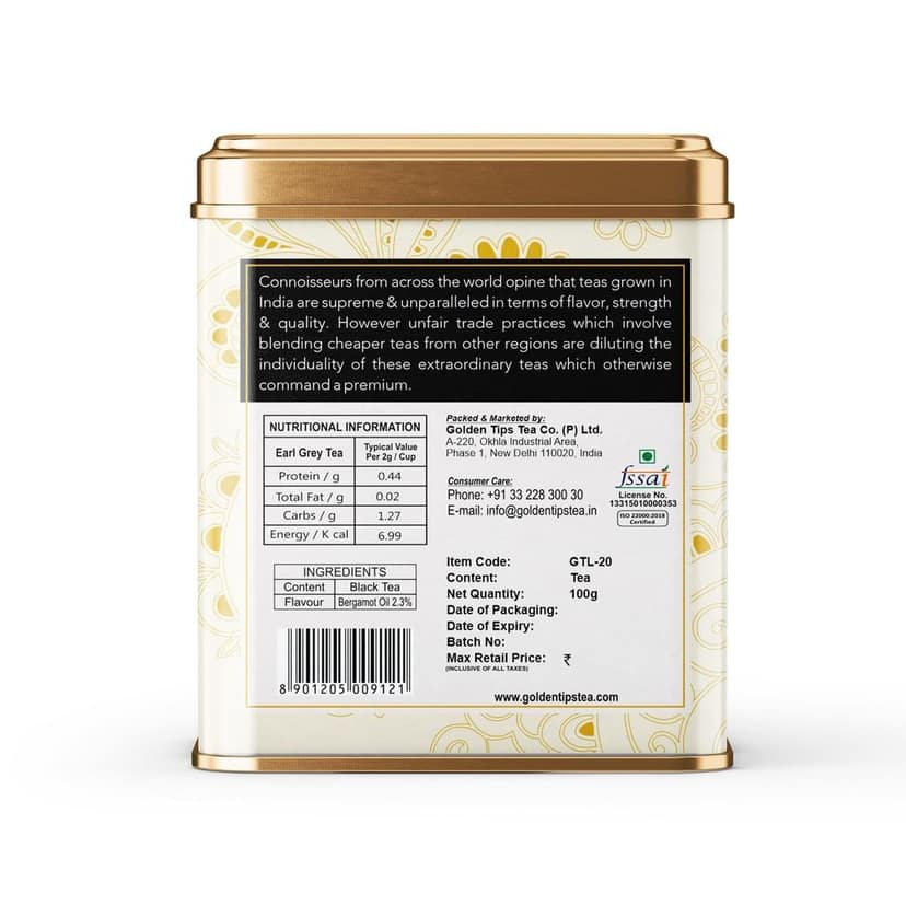 Golden Tips Earl Grey Loose Leaf Black Tea Blended With Oil Of Bergamot, Brew Hot/Iced Tea, (100 Gram, 50 cups) view 2