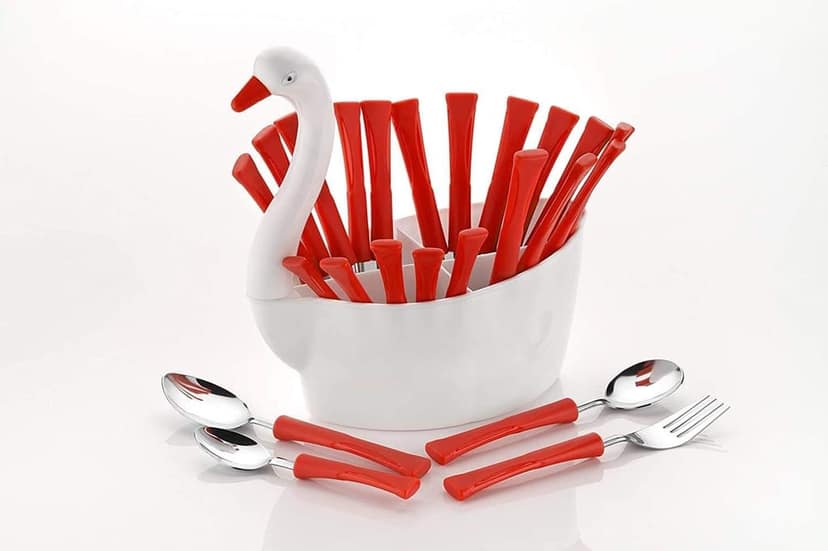 HAPPI Cutlery Set for Dining Table Stylish with Stand 24 Pieces Duck Shape Stainless Steel - 6 Table Spoons, 6 Tea Spoons, 6 Forks, 6 Dessert Spoons(Multicolor) view 2