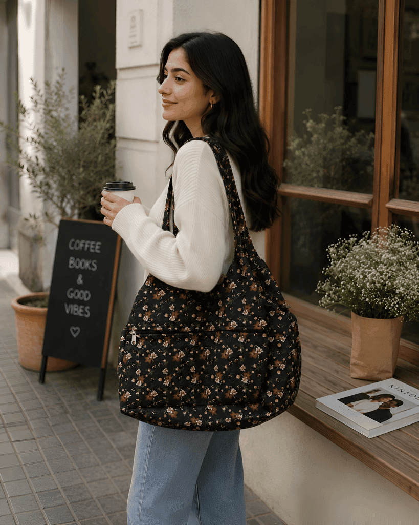 Women's Floral Print Shoulder Tote Bag | Lightweight Casual Everyday Handbag with Zipper Pocket