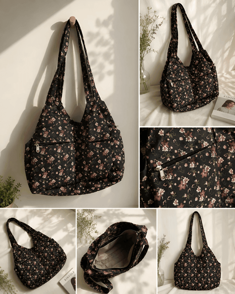 Women's Floral Print Shoulder Tote Bag | Lightweight Casual Everyday Handbag with Zipper Pocket view 2