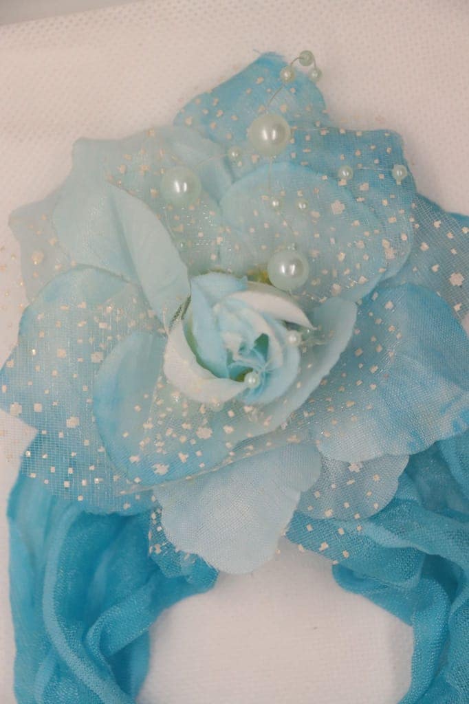 Blue Chiffon Flower Headband with Pearls view 2