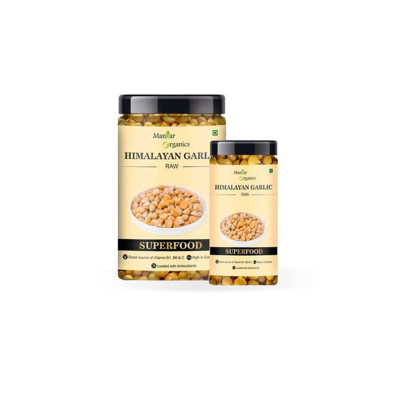 ManHar Organics Himalayan Garlic 520gm jar - Kashmiri Lehsun/Snow Mountain for strong Immunity & Diabetes (pack of 2, 400gm + 120gm)