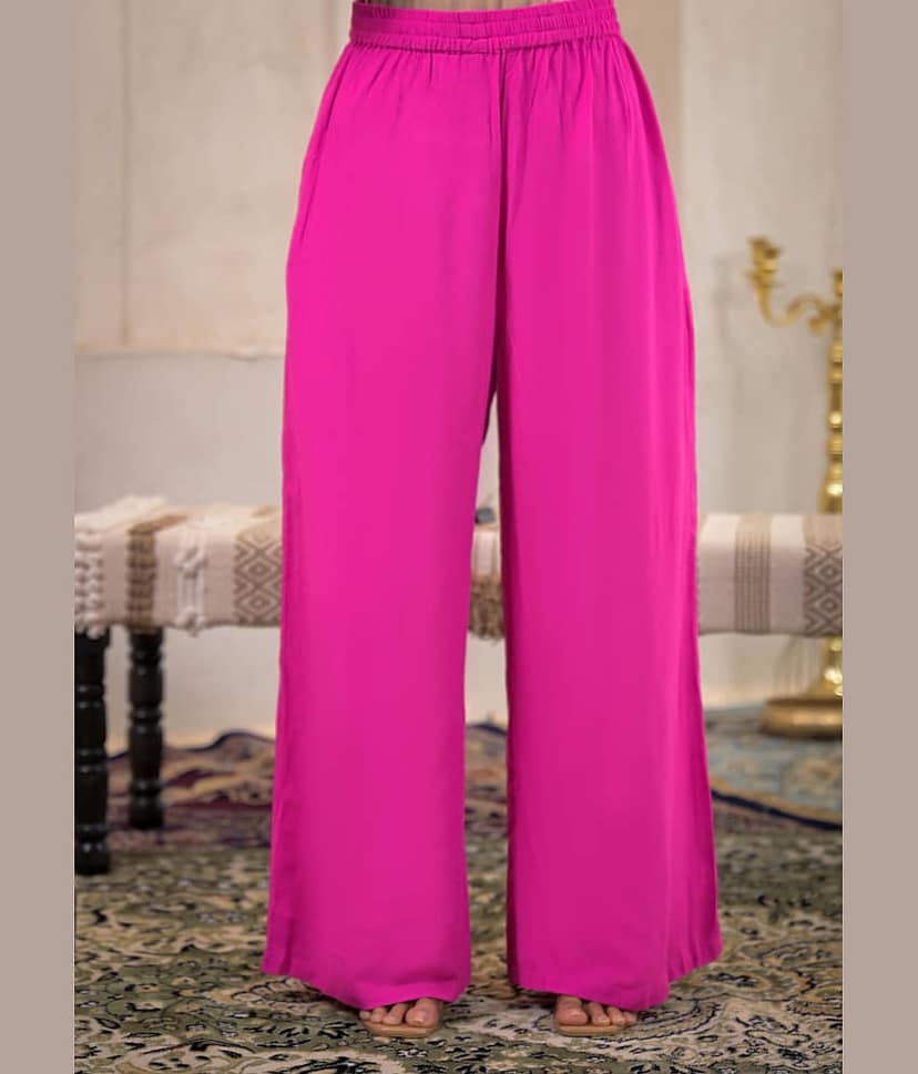 Juniper Women Solid Shirt With Palazzos Co-Ord Set ( Pink ) view 2