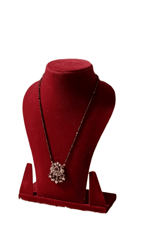 Black Beads Mangalsutra Pendant Necklace with Green Stones and Pearls