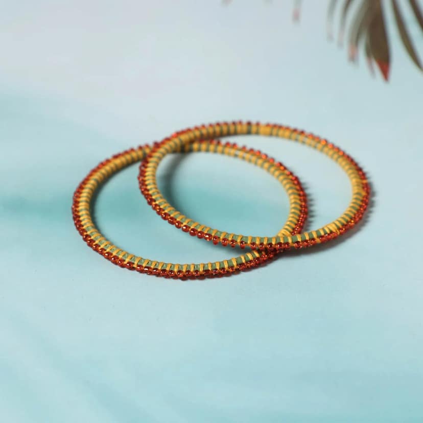 Red - Hand Embroidered Beadwork Bangle (Set of 2) view 2