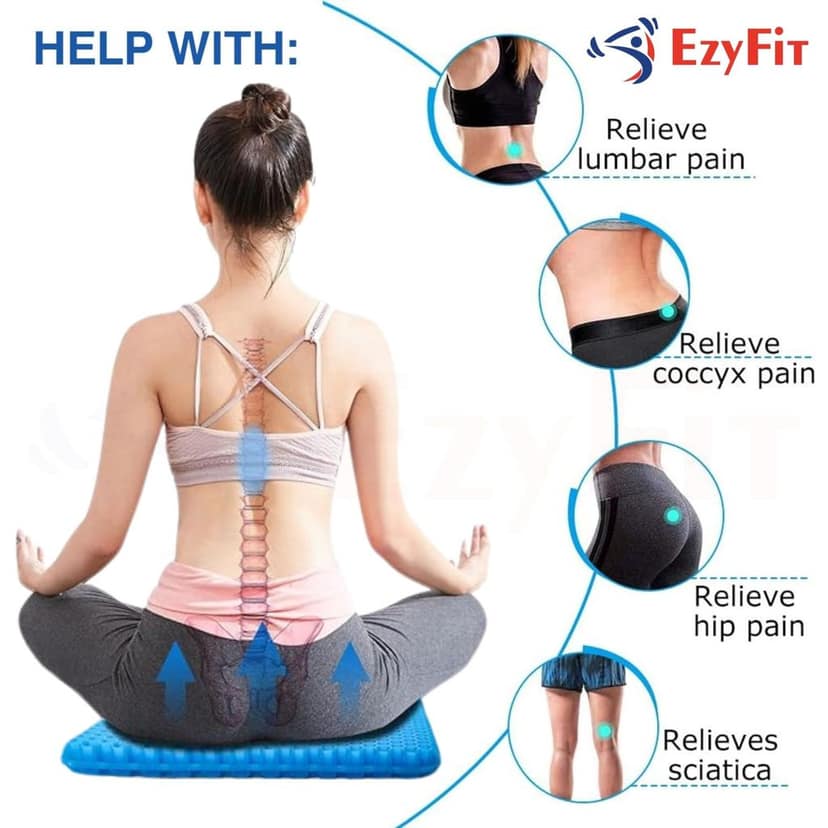 EZYFIT Medical-Grade Gel Seat Cushion in Round Shape, Breathable Honeycomb Gel, Non-Slip Cover, Double-Sided Comfort for Chair, Car & Office � Relieves Back, Spine & Hip Pain, Portable & Durable view 2