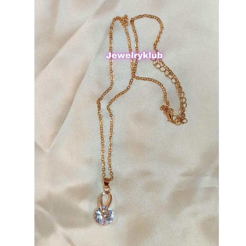 Jewelryklub AD Cubic Zirconia Pendant Necklace Chain For Women Girls Anti Tarnish Stainless Steel Rose Gold Design 4 view 2