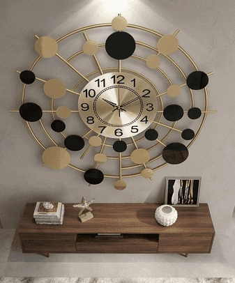 Celestial Orbit Geometric Wall Clock – Modern Gold & Onyx Black Metal Art