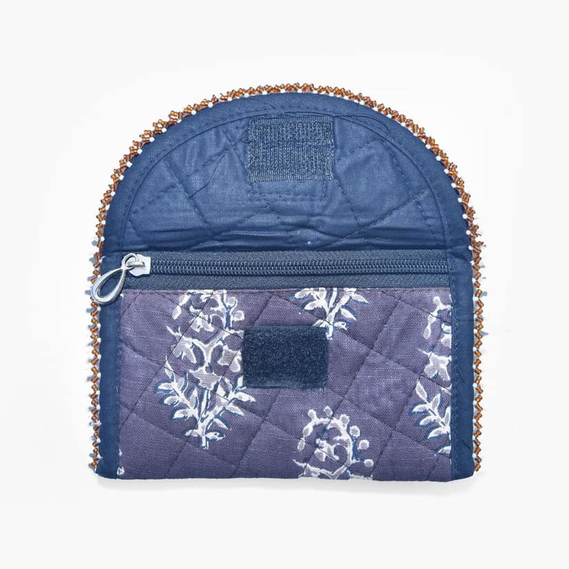 Tribes India Handmade Cotton, Sponge & Bid Work Navy Blue Purse for Women & Girls view 2