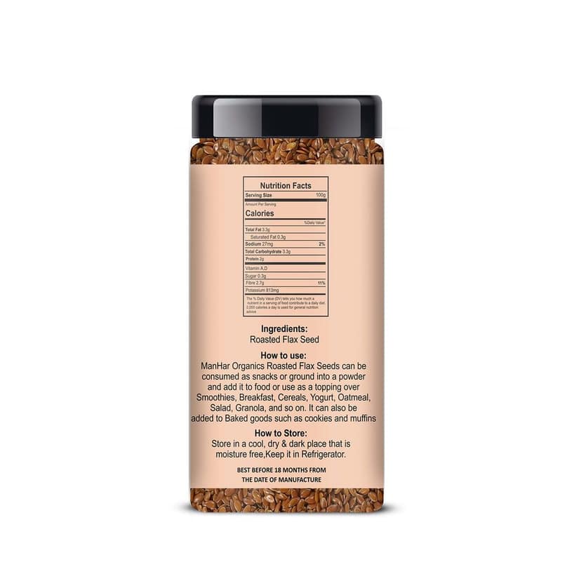 ManHar Organics Roasted Flax Seeds 150gm Jar - Alsi Seeds for Weight Loss, Diet Food (Flax Seeds, 150gm) view 2