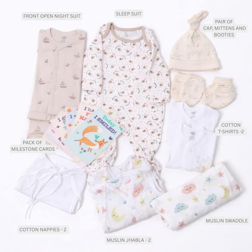 The Baby First Box Newborn Complete Clothing Set with Organic Muslin clothes - First Outfits with Gift Box | Baby Gifts | Newborn Clothes Set | Baby Shower Gifts | 0-3 Months | Pack of 12 view 2