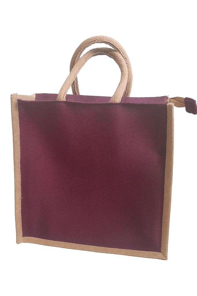 Eco-Friendly Jute Shopping Bag with Zipper & Burgundy Accent view 2