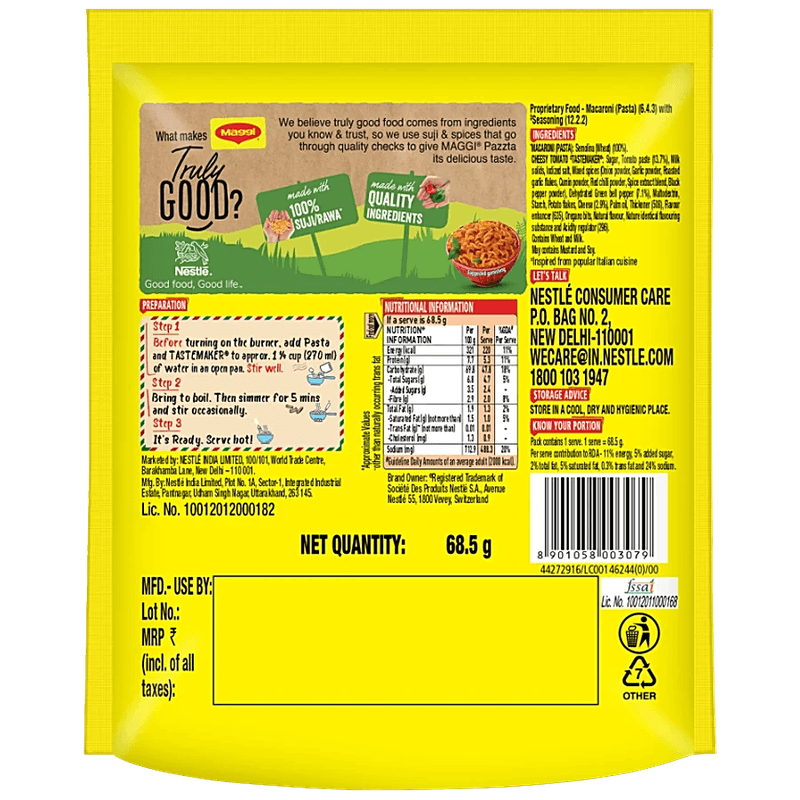 Maggi Pazzta Cheesy Tomato Twist - Made With 100% Suji/Rawa, 68.5 G view 2