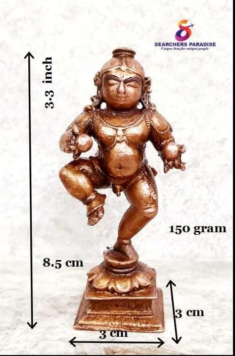 Searchers Paradise - Copper Idols Bal Krishna with Laddu, 3.3 inches, Copper Handmade 150 Grams, Patina Antique Finish, Pack of 1 Piece view 2