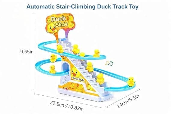 TEC TAVAKKAL Duck Slide Toy Set, Funny Automatic Stair-Climbing Ducklings Cartoon Race Track Set ((Duck Slide Track Set)) view 2