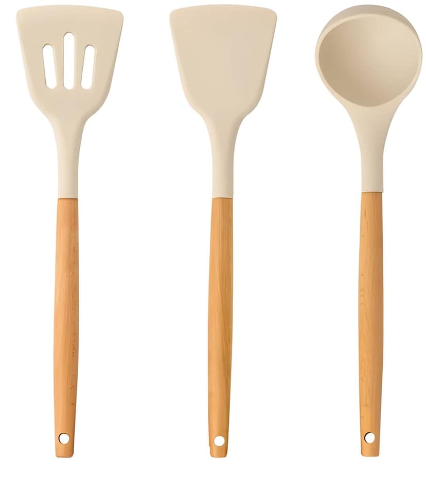 Silicone Spatula Set of 3 | Heat-Resistant Non-Stick Cooking & Baking Spatulas with Wooden Handle | Flexible Food Grade Silicone Turner & Scraper | Easy to Clean Kitchen Tools (Original) view 2