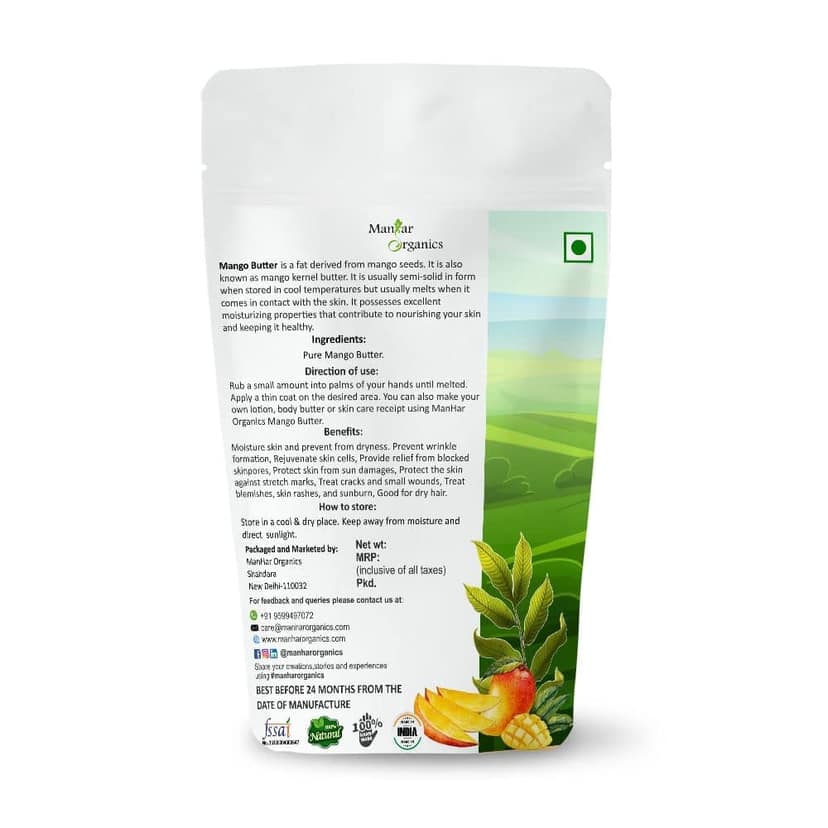 ManHar Organic Mango Butter 1KG - Raw, Unrefined & African for Moisturization of Body and Skin (Mango Butter, 1KG) view 2