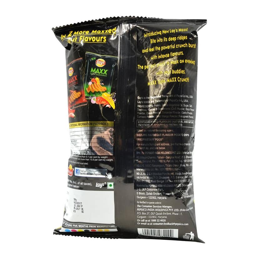 Lay's Maxx Sizzling Barbeque Potato Chips 57 Gms view 2