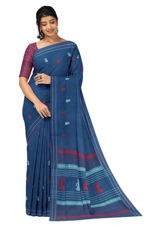 APCO Handloom - Women's Rahajmundry Pure Cotton Handloom Saree (Blue)