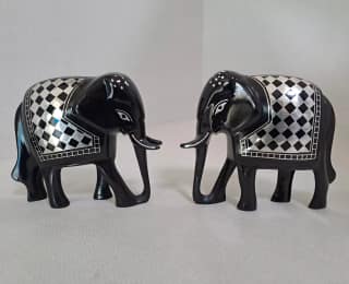 Bidri Art Elephant Figurine 3.5 Inch Zinc Copper Alloy