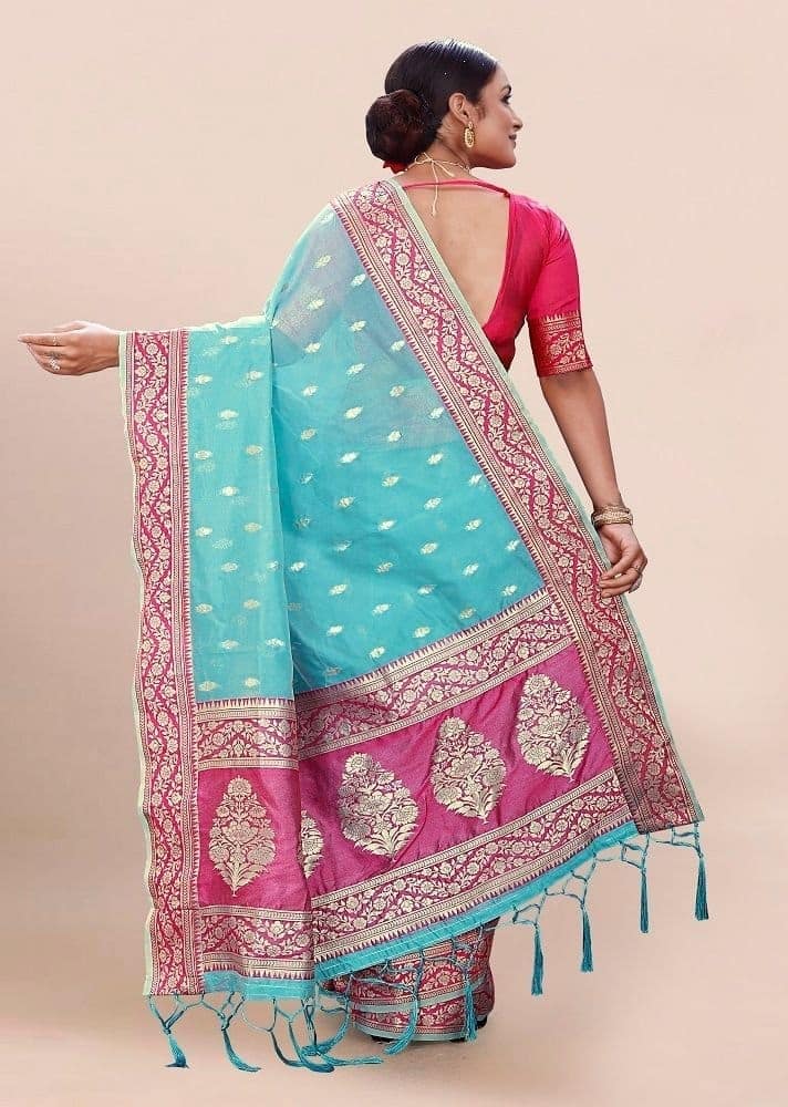 Woven Art Silk Saree in Sky Blue view 2