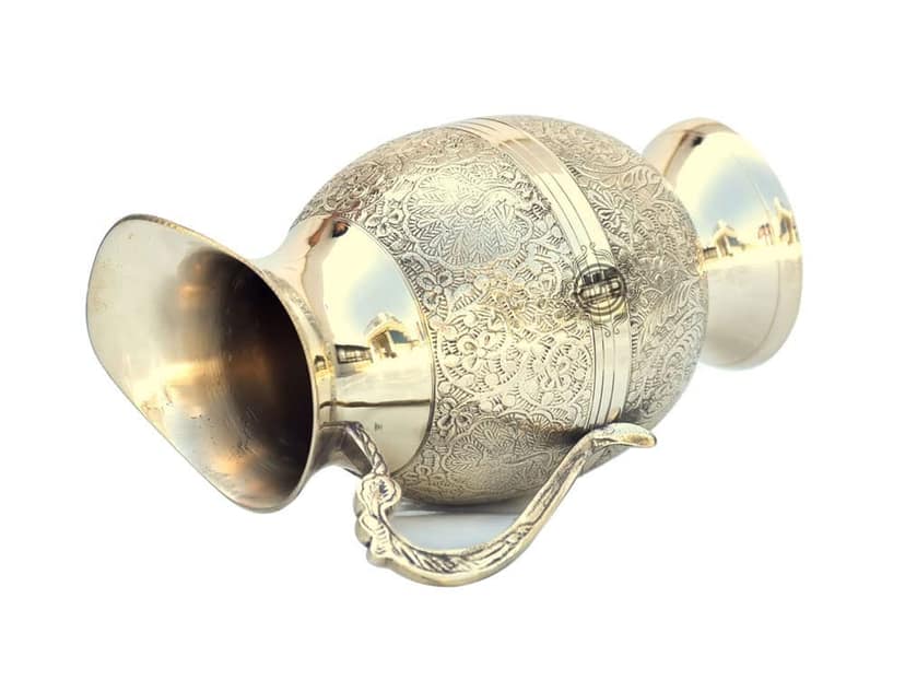 Pure Brass Water Jug Embossed Design Mughlai Style Pitcher for Serving Water. view 2
