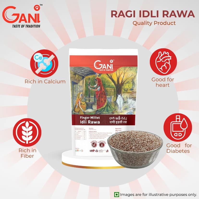 Gani Ragi Idli Rawa -450g l Finger Millet Idli Rawa Gluten-Free, Rich in Fiber (pack of 2) view 2