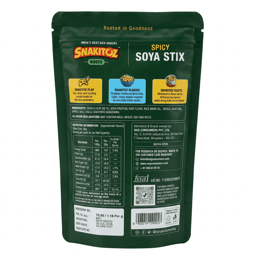 Snakitoz Roots Spicy Soya Stix | High Protein Snack view 2