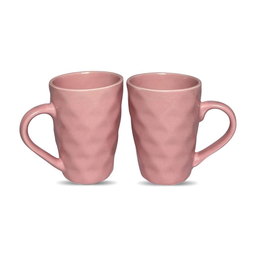 Ceramic Dining Matte Pink Diamond Shaped Ceramic Coffee Mugs Set of 2 view 2