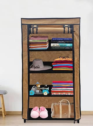 PHILOSHOP 4-Shelves Durable Metal Frame Modular Shoe Rack with 10-Inch Gapping in each Shelf & 100 GSM Fabric in Beige