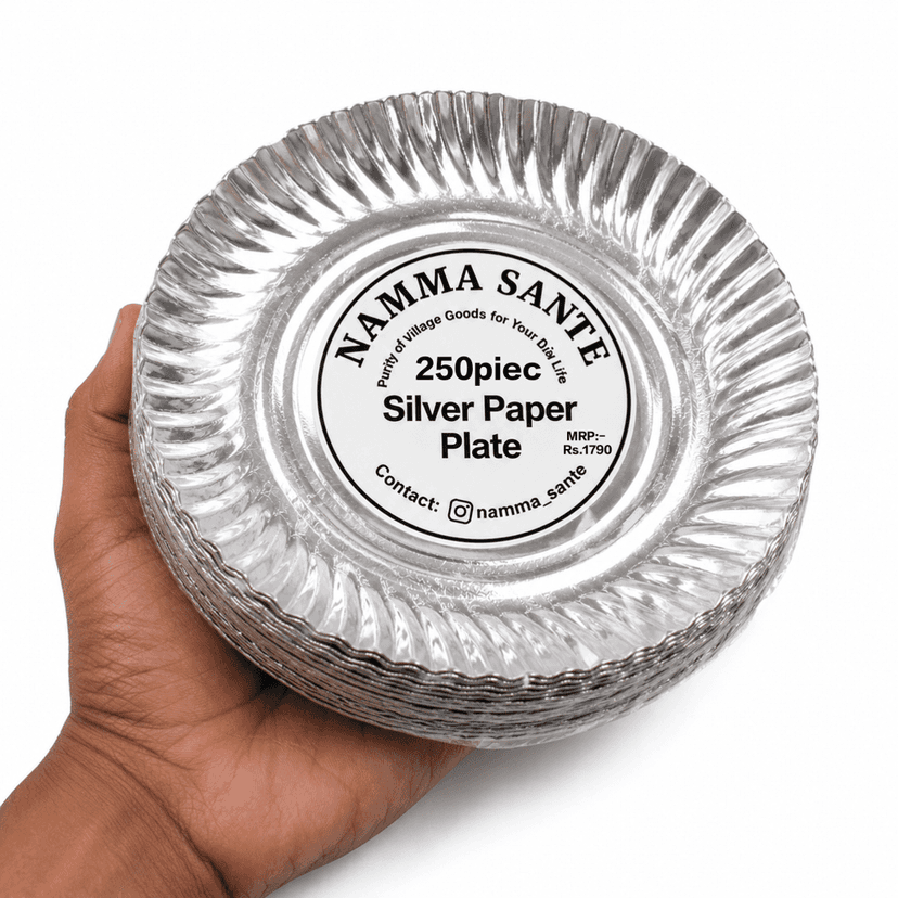 Silver Paper Plate, Silver Foil Paper Plate, Disposable Silver Paper Plate, Laminated Silver Paper Plate, Round Silver Paper Plate 250piece view 2
